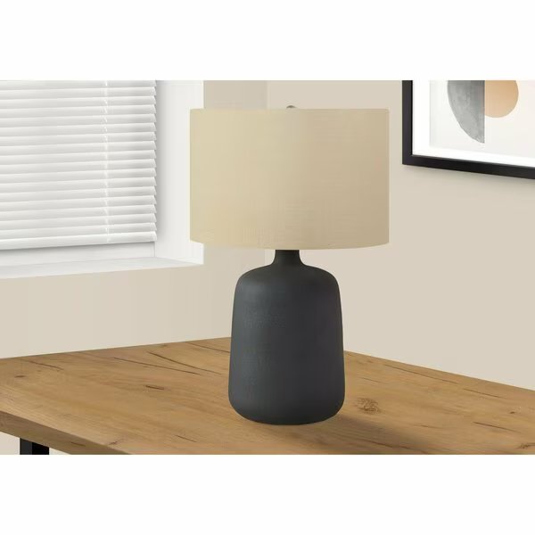 Lighting, 24 in.H, Table Lamp, Black Ceramic, Beige Shade, Contemporary, Monarch Specialties, Mfr#: I 9635